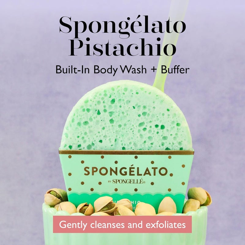 SPONGELLÉ Spongelato Loofah Exfoliating Body Scrubber by Spongelle | Infused with Body Wash | Bath & Shower Loofah for Women | 14+ uses | Pistachio Gelato Inspired - Image 2